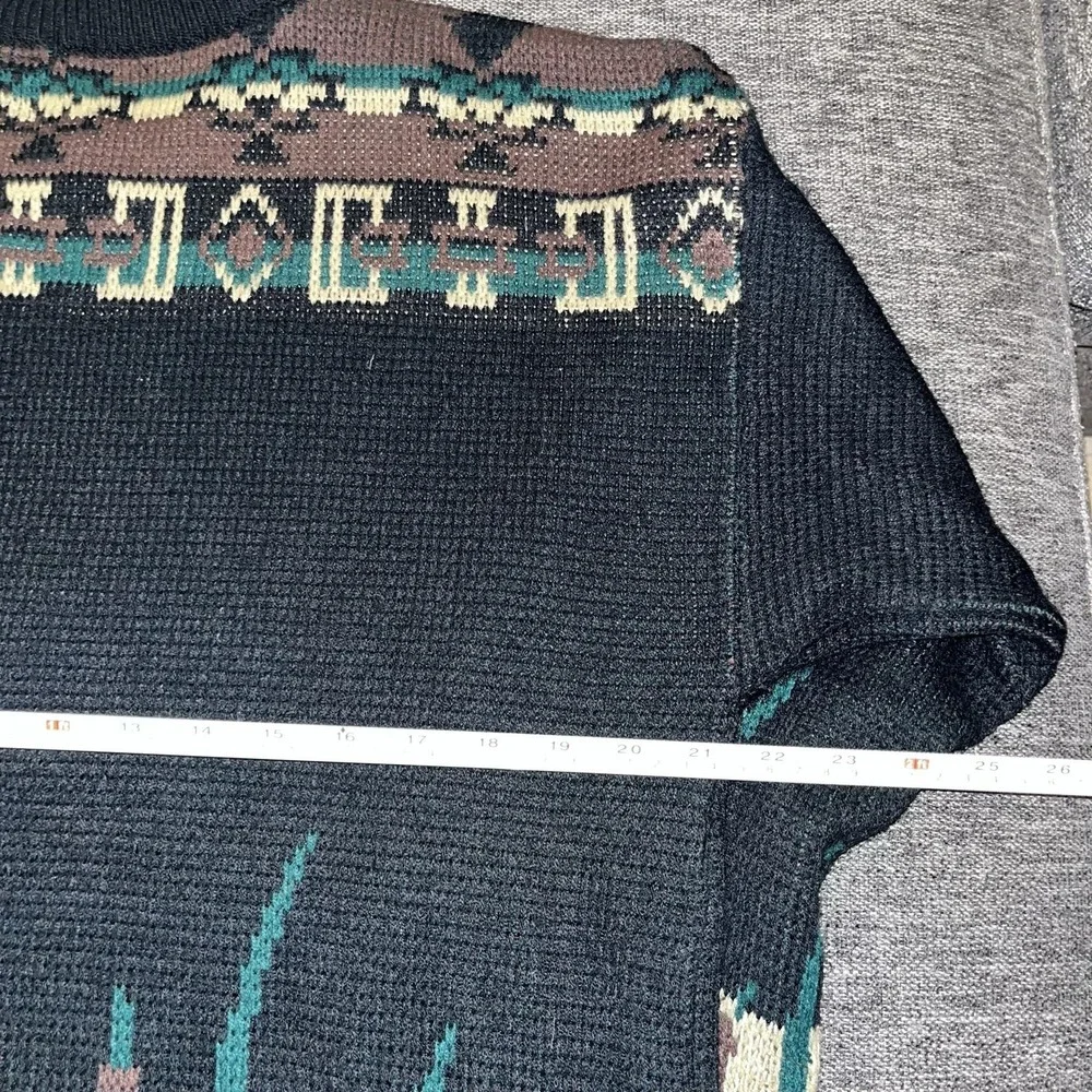 Vintage Duxbak Sweater Mens XL Black Green Fisherman Graphic Knit Outdoors